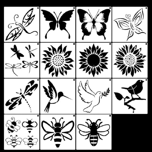 Wiederverwendbare PET-Malschablonen, 12,7 x 12,7 cm, Schmetterlings-Zeichenschablonen für Kinder, Zeichnen, Scrapbooking, Tagebuch, Album, Malschablonen-Set, 15 Stück Wiederverwendbare PET-Malschablonen, 12,7 x 12,7 cm, Schmetterlings-Zeichenschablonen für Kinder, Zeichnen, Scrapbooking, Tagebuch, Album, Malschablonen-Set, 15 Stück von YIZITU
