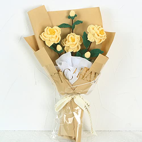 YIZITU 3 x Häkelblumen, handgestrickt, Kamelie, Kunstblumen, Blumenstrauß, Valentinstag, Hochzeit, Party, gestrickte Blume von YIZITU