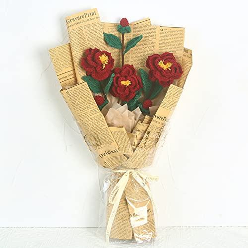 YIZITU 3 x Häkelblumen, handgestrickt, Kamelie, Kunstblumen, Blumenstrauß, Valentinstag, Hochzeit, Party, gestrickte Blume von YIZITU