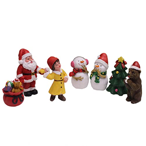 YIZITU 7 Stück Weihnachten Miniatur-Ornamente Harz Schneemann Weihnachtsmann Tasche Baum Bär Hängende Figuren Garten Landschaft Dekoration Weihnachtsfigur von YIZITU