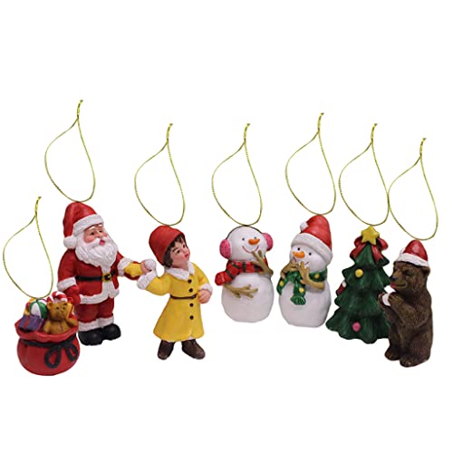 YIZITU 7 Stück Weihnachten Miniatur-Ornamente Harz Schneemann Weihnachtsmann Tasche Baum Bär Hängende Figuren Garten Landschaft Dekoration Weihnachtsfigur von YIZITU