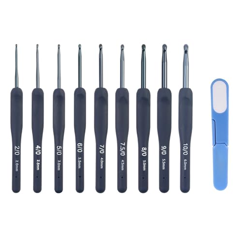 YIZITU Aluminium-Häkelnadeln, 2,0 mm - 6,0 mm, ergonomischer Griff, inkl. Schere und Etui, für Erwachsene, Anfänger, ergonomische Nadel zum Stricken, 9 Stück von YIZITU