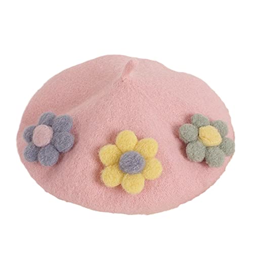 YIZITU Mode Drei Blumen Kinder Kinder Girls Octagonal Warm Wilder Maler Tochter Geschenk Für Geburtstagsfest Foto Für Männer Buch Frauen Große Kopfzubehör Rote Cap von YIZITU