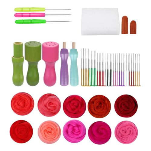 YIZITU Nadel Filzung Vorräte 7/9/10 Farbwolle Felted Set Mit Filzennadelkissen Wolle Roving Finger Cots Holzgriff Accessoires von YIZITU