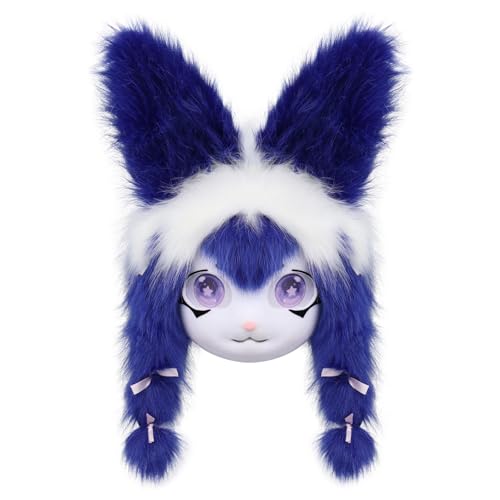 YIZITU Plüsch-Hasen-Kopfbedeckung, Tier, Kaninchen, Kopf, Pelzanzug, Halloween, Maskerade, Cosplay, Kostüm, Zubehör, Kinder und Erwachsene, pelziger Tierkopf, Pelzanzug, Schnitt von YIZITU
