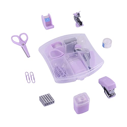Mini Tacker Kit Bürozubehör Kits – Enthält Mini Stacker, Schere, Heftferner, Heftklammern, Bandspender (purple) von YIZOCENGUO