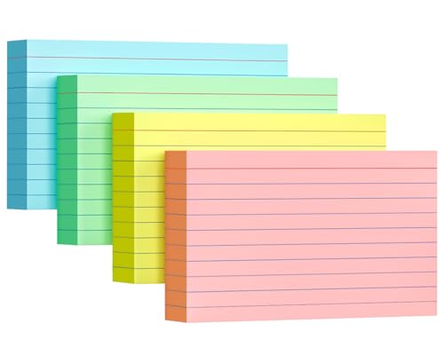 YIZUUN Linierte Karteikarte, 200 Stücke, 12,7 * 7,6 cm verdickter Karteikarte, Bunt Lernkarten Beschriftbar für Unterwegs Vokabel Lernen（4 Farben Einzeln Verpackt） von YIZUUN
