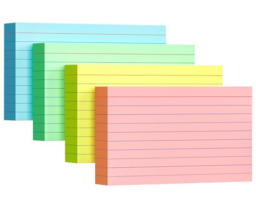 YIZUUN Linierte Karteikarte, 192 Stücke, 12,7 * 7,6 cm verdickter Karteikarte, Bunt Lernkarten Beschriftbar für Unterwegs Vokabel Lernen（4 Farben Einzeln Verpackt） von YIZUUN
