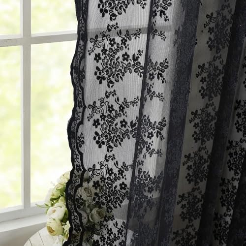 YJ YANJUN Schwarze Spitze Fenster Vorhang Gruselige Halloween Party Dekorationen Home Dekor (LxB) 140x145 cm Schwarze von YJ YANJUN
