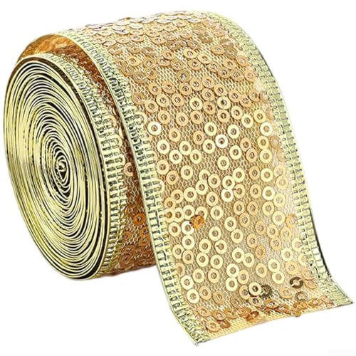 Weihnachtsband, 3,8 cm x 2 m, Glitzerstoff, Satin-Schleife, Band für Geschenkboxen und festliche Dekoration für Party, Event, Hochzeit, Handwerk (3,8 cm, Gold) von YJDOORPLAY