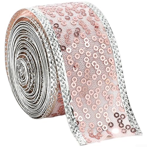 Weihnachtsband, 3,8 cm x 2 m, Glitzerstoff, Satin-Schleife, Band für Geschenkboxen und festliche Dekoration für Party, Event, Hochzeit, Handwerk (3,8 cm, Rosa) von YJDOORPLAY