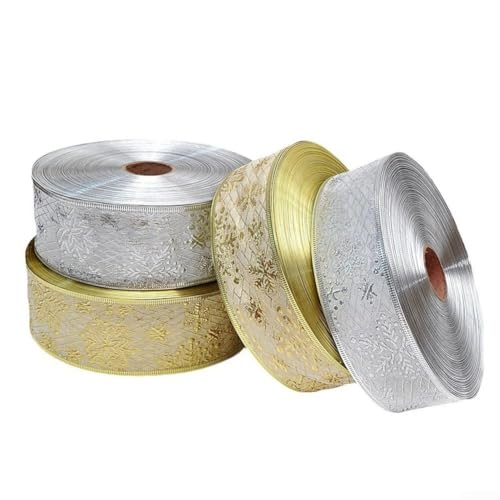 Weihnachtsband mit Schneeflocken-Aufdruck, 2 m, Stoff, goldfarben, silberfarben, zum Verpacken von Bäumen, Feiertagspartys, Schleifen, Girlanden und Banner, ideal für festliche Heimdekoration (Silber) Weihnachtsband mit Schneeflocken-Aufdruck, 2 m, Stoff, goldfarben, silberfarben, zum Verpacken von Bäumen, Feiertagspartys, Schleifen, Girlanden und Banner, ideal für festliche Heimdekoration (Silber) von YJDOORPLAY
