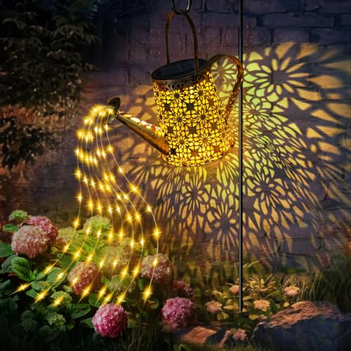 Solar Gartendeko, Solar Gießkanne mit Lichterkette Solarlampen Garten Deko Daußen Lichter LED Lichterkette, Wasserdicht Aussen für Hofweg Balkon Terrasse Baum Yard, Geschenke für Mama Frauen Muttertag von YJFWAL