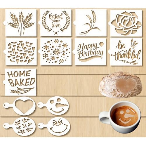 YJFY 12 Stück Schablone für Brot kaffee Schablonen Zum Malen brotstempel torten schablonen Brotschablonen Brot Kuchen Kochen Streuform für Brot, Kuchen, Kaffee, oder Kekse (Weiße 13 Stück) von YJFY