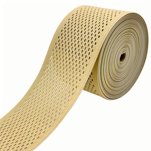 YJFY Flache elastische Bänder Gummiband Nähen Elastische Bänder zum Nähen Atmungsaktives Netz Verwendet für Bondage-Riemen, Röcke, Hosen, Hüftgürtel (Beige, 5 m Gummiband 5 cm breit) von YJFY