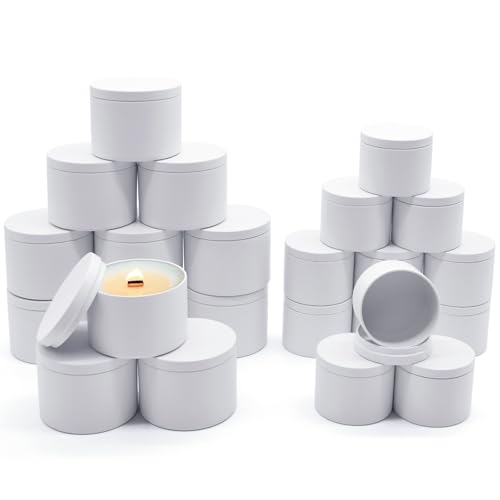 YJHSS 24 Stück Kerzengläser, 12 Stück 227 ml + 12 Stück 113 ml Dosen mit Deckel, leere Gläser für die Herstellung von Kerzen, Großkerzenbehältern – Mattweiß von YJHSS