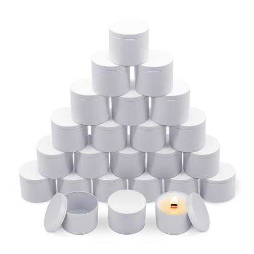 YJHSS Kerzendosen, 118 ml, Set mit 24 hochwertigen, matten, vollweißen Kerzengläsern für die Kerzenherstellung, 118 ml Kerzendose mit Deckel für die Kerzenherstellung, leere Kerzenbehälter für kleine von YJHSS