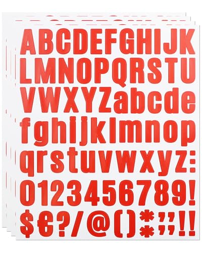 2,5 cm kleine Vinyl-Buchstaben-Zahlen-Aufkleber, 324 Stück, Alphabet-Zahlen-Aufkleber für Schild, Wasserflaschen-Dekor, Basteln und Geschenkdekoration - 4 Blätter, Rot von YJKEAI