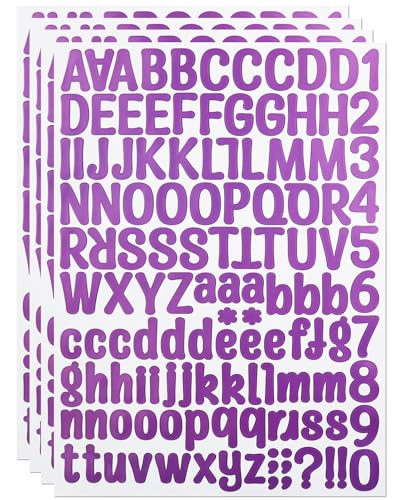Buchstaben-Zahlen-Aufkleber, 2,5 cm, 504 Stück, kleine Vinyl-Alphabet-Zahlen-Aufkleber für Schilder, Einladungskarten, Scrapbooking und Geschenkdekoration, 4 Bögen, Violett Buchstaben-Zahlen-Aufkleber, 2,5 cm, 504 Stück, kleine Vinyl-Alphabet-Zahlen-Aufkleber für Schilder, Einladungskarten, Scrapbooking und Geschenkdekoration, 4 Bögen, Violett von YJKEAI
