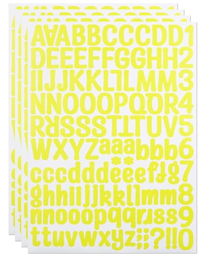 Buchstaben Zahlen Aufkleber 1 Zoll, 504 Stück Kleine Vinyl Alphabet Zahlen Aufkleber für Schild, Einladungskarten, Scrapbooking und Geschenkdekoration - 4 Blatt, Gelb von YJKEAI