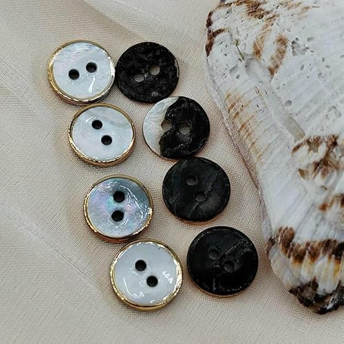 10,5/11,5 mm natürliche Perlmuttknöpfe für Kleidung, luxuriöser 2-Loch-Muschelknopf für Hemd, Pullover, Nähen, DIY, schwarz, 10,5 mm von YJMYZ