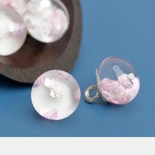 10 Stück runde Harzknöpfe, bunte Pailletten, 10 mm, klein, schön, runde Schaftknöpfe, Cheongsam-Zubehör, Pink, 10 mm von YJMYZ