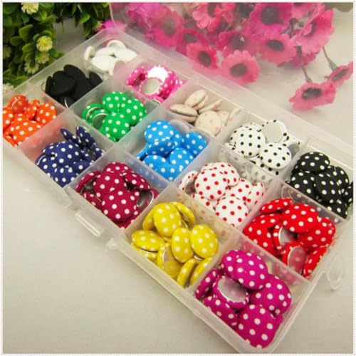 225 Stück 15 Farbmix 15mm DOT Stoffbedeckte flache Rückseite Knöpfe, Stoffbedeckte Knöpfe, Kleidungszubehör, XK5642-Standard von YJMYZ
