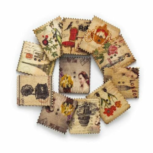 30 Stück Retro bemalte 2-Loch-Quadrat-Stempel-Holzknöpfe zum Nähen von Sammelalben, Kleidung, Basteln, Handarbeit, Zubehör, Karten, DIY, 30 x 25 mm, Standard von YJMYZ