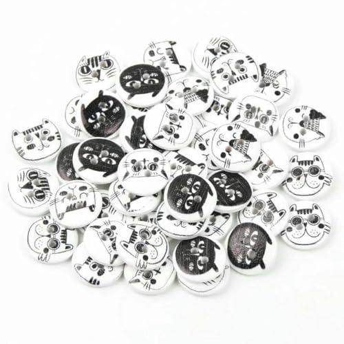 50 Stück 15 mm Cartoon-Katzen-Holzknöpfe, Kurzwaren, dekorative Nähknöpfe für Kleidung, Handarbeitsmaterial, Nähzubehör, Antikmessing von YJMYZ