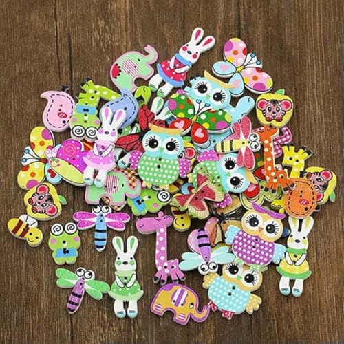 50 x gemischte Cartoon-Tier-Holzknöpfe mit 2 Löchern zum Nähen, Basteln, Scrapbooking, DIY, mehrfarbig 50 x gemischte Cartoon-Tier-Holzknöpfe mit 2 Löchern zum Nähen, Basteln, Scrapbooking, DIY, mehrfarbig von YJMYZ