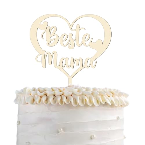 Cake Topper "Beste Mama" aus Holz, Liebe Mama Torten Deko, Muttertag Kuchen Topper, Tortendeko für Mama Geschenkideen von YJSDDNTY