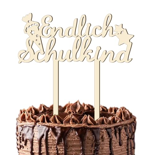 Cake Topper-Endlich Schulkind，Schulkind Holz Tortendeko， Party Deko Geschenkidee für Junge Mädchen Kinder von YJSDDNTY