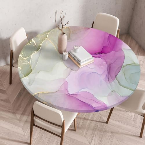 Elastische Tischdecke Rund Wasserdicht,3D Gold Marmor Textur Tischdecke Mit Gummizug,Rund Tischdecken,Waschbar, Wasserdicht Tischtuch,Table Cover,FüR Esszimmer,KüChe,Party,Garten (Lila,100cm) von YJSZY