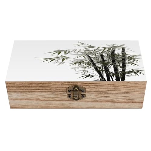 YJWANDO Aufbewahrungsbox aus Holz, asiatischer Bambus-Druck, Schmuckschatulle, Andenken, Aufbewahrungsbox mit Retro-Schloss und Scharnier für Fotos und Schmuck, Stil YJWANDO Aufbewahrungsbox aus Holz, asiatischer Bambus-Druck, Schmuckschatulle, Andenken, Aufbewahrungsbox mit Retro-Schloss und Scharnier für Fotos und Schmuck, Stil von YJWANDO