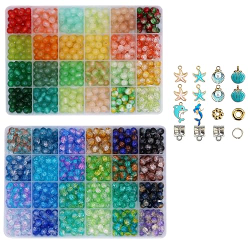 YJWZ 1180 Stück 8mm Bunte Glasperlen zum Auffädeln,Glasperlen für Armbänder mit Zubehör,Armbänder Selber Machen Kinder,Perlenset ab 4 Jahre & Erwachsene| Runde Edelsteine Perlen Schmuck Selber Machen von YJWZ