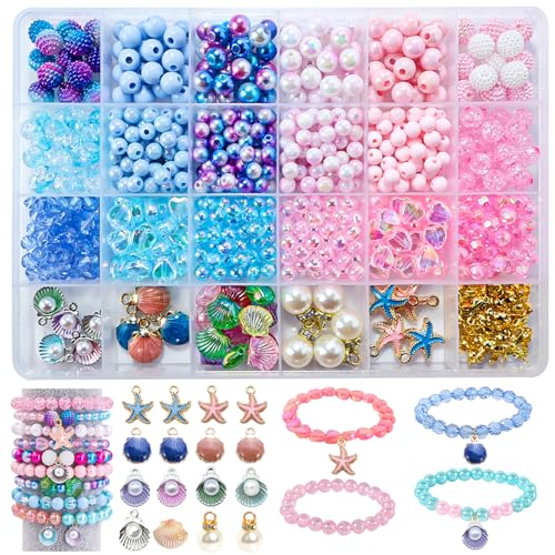 YJWZ 625 Stück Armbänder Selber Machen Kinder,24 Farben Armband Meeresthema Bastelset,Perlenset ab 4 Jahre & Erwachsene Inkl Schmuckzubehör zum Auffädeln | DIY Armband Selber Machen Kit von YJWZ