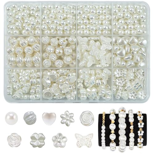 YJWZ 980 PCS Weiße Perlen für Armbänder,13 Größen Armband Selber Machen Set zum Auffädeln,Perlenset Kinder ab 4 Jahre & Erwachsene inkl Schmuckzubehör zum Auffädeln | Beads for Jewellery Making von YJWZ