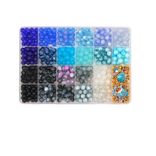 YJWZ Perlen für Armbänder Erwachsene Kinder 8mm Glasperlen zum Auffädeln Armbänder-Set(Blaugrau 660 pcs) von YJWZ