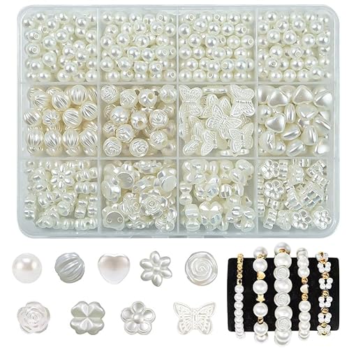 YJWZ Perlen für Armbänder Erwachsene Perlen Weiß zum Auffädeln für DIY Beads for Jewellery Making Schaffung, Perlen Set Schmuck Benutzt für Weihnachten, Partys, Ostern, Feiertage（12 Gitter) von YJWZ