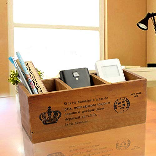 Tischorganizer Holz Stifteköcher mit 3 Fächern Retro Stiftehalter Briefablage Multifunktional Schreibtisch Organisator für Büro und Hause braun von YJZQ