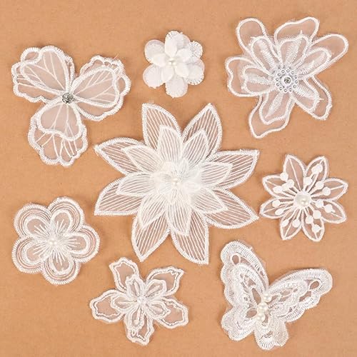 10 Stück Spitze Organza Stickerei Applique Patches Schmetterling Blumen Aufnäher Applikation Flicken zum Aufnähen Spitzenflicken für Hochzeit,Braut,Haar-Accessoires Reparieren Dekorieren von Kleider von YKAFADE