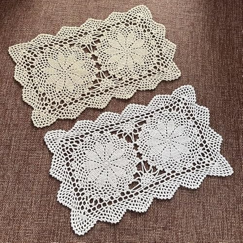 2 Stück Vintage Handgehäkelte Spitzendeckchen,Blume Tischdecke Tischläufer gehäkelte Untersetzer Rechteck Platzset Dekorative Tischsets Häkeldeckchen Abwaschbar für Küche Esszimmer,Beige + Weiße 2 Stück Vintage Handgehäkelte Spitzendeckchen,Blume Tischdecke Tischläufer gehäkelte Untersetzer Rechteck Platzset Dekorative Tischsets Häkeldeckchen Abwaschbar für Küche Esszimmer,Beige + Weiße von YKAFADE