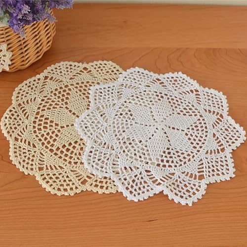 8 Stück Spitzendeckchen Tischsets,Blume Tischdecke 30cm Runde Tischläufer Dekorative Tischsets Spitze Platzset Gestrickte Deckchen Häkeldeckchen Placemat Blume Matte für Küche Esszimmer -Beige+Weiß 8 Stück Spitzendeckchen Tischsets,Blume Tischdecke 30cm Runde Tischläufer Dekorative Tischsets Spitze Platzset Gestrickte Deckchen Häkeldeckchen Placemat Blume Matte für Küche Esszimmer -Beige+Weiß von YKAFADE