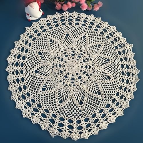 Rund Häkel-Tischdecken, 60CM Vintage-Häkelspitzen-Deckchen Handgefertigt Beige Baumwolle Tischdekoration Gehäkelte Tischdecke Spitzen Tischdecke Tischsets Für Hochzeiten Und Abendessen Zuhause Party von YKAFADE