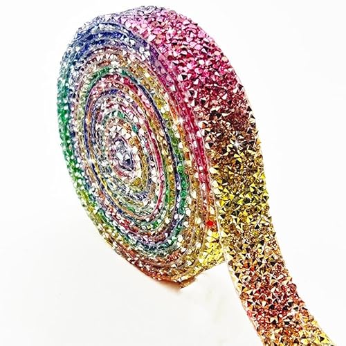 YKAFADE 1 Rollen Selbstklebendes Strass Bling Band -2cm breit 3 Yard Kristall Strassband Harz Diamant Band Aufkleber für Spiegel Schuhe Telefon Dekor Kleidung DIY Handwerk Dekoration -Bunt von YKAFADE