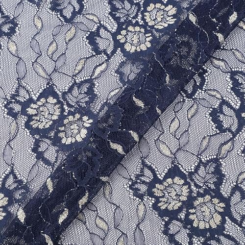 YKAFADE 150cm * 5 Yard Spitzenstoff zum nähen für DIY Basteln Nähen Handwerk Blumen Spitzenbesatz Dekostoff für DIY Nähen Handgefertigte Kleidung Hochzeitskleid Heimdekoration Tischdeko-Dunkelblau‌ von YKAFADE