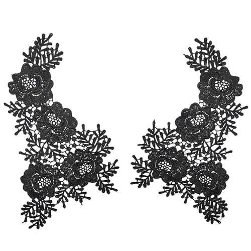 YKAFADE 2 Stück Blumen Stickerei Spitzen Patches - Spitzenapplikation Blumenstickerei Patch Blume Applique zum Basteln, Nähen, Jeans, Kleidung, Handtaschen DIY-Kostümzubehör -Schwarz von YKAFADE