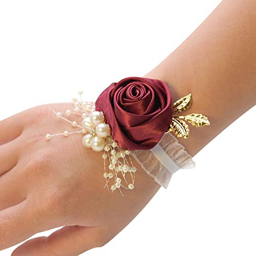 YKAFADE 2 Stück Braut Handgelenk Blume, Braut Blume Armband mit Perle Hochzeit Dekoration Blumenarmband Brautjungfer Mädchen Hand Blume Für Brautjungfer, Tanz, Abschlussballparty, Bankett -Weinrot YKAFADE 2 Stück Braut Handgelenk Blume, Braut Blume Armband mit Perle Hochzeit Dekoration Blumenarmband Brautjungfer Mädchen Hand Blume Für Brautjungfer, Tanz, Abschlussballparty, Bankett -Weinrot von YKAFADE
