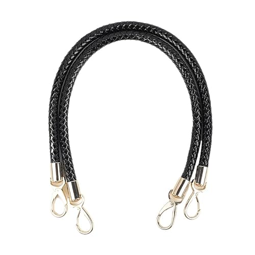 YKAFADE 2 Stücke Taschenhenkel PU Leder Taschen Griff 60cm Geflochtene Taschengriffe mit Gold Karabinerhaken Taschenbügel Schultergurt Ersatzgriff für Tasche Handtasche Taschenherstellung -Schwarz von YKAFADE