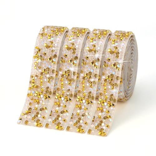YKAFADE 2 Yard Kristall Strass Diamant Band -2cm Breite Selbstklebendes Kristall Strass Diamant Bling Band Strassband Deko DIY Dekoration Aufkleber Strasssteine Glitzerband -Gold Kristall von YKAFADE